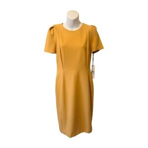 Calvin Klein Womens Mustard Yellow Puff Sleeve Sheath Dress Size 8 NEW